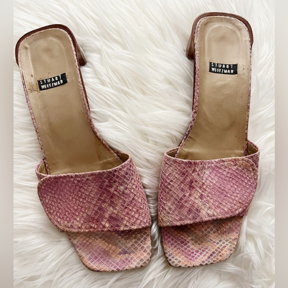 Stuart Weitzman | Y2K Pink Snakeskin Kitten Heels